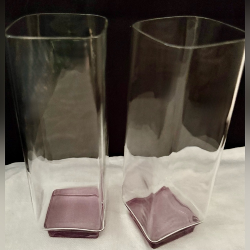 2 Luigi Bormioli “Van Gogh” crystal, square, highball glasses with amethyst base